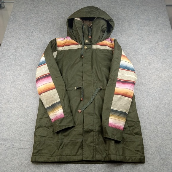 Burton Jackets & Blazers - Burton Jacket Womens Large Green Hooded Striped Insulated‎ Ski Living Lining